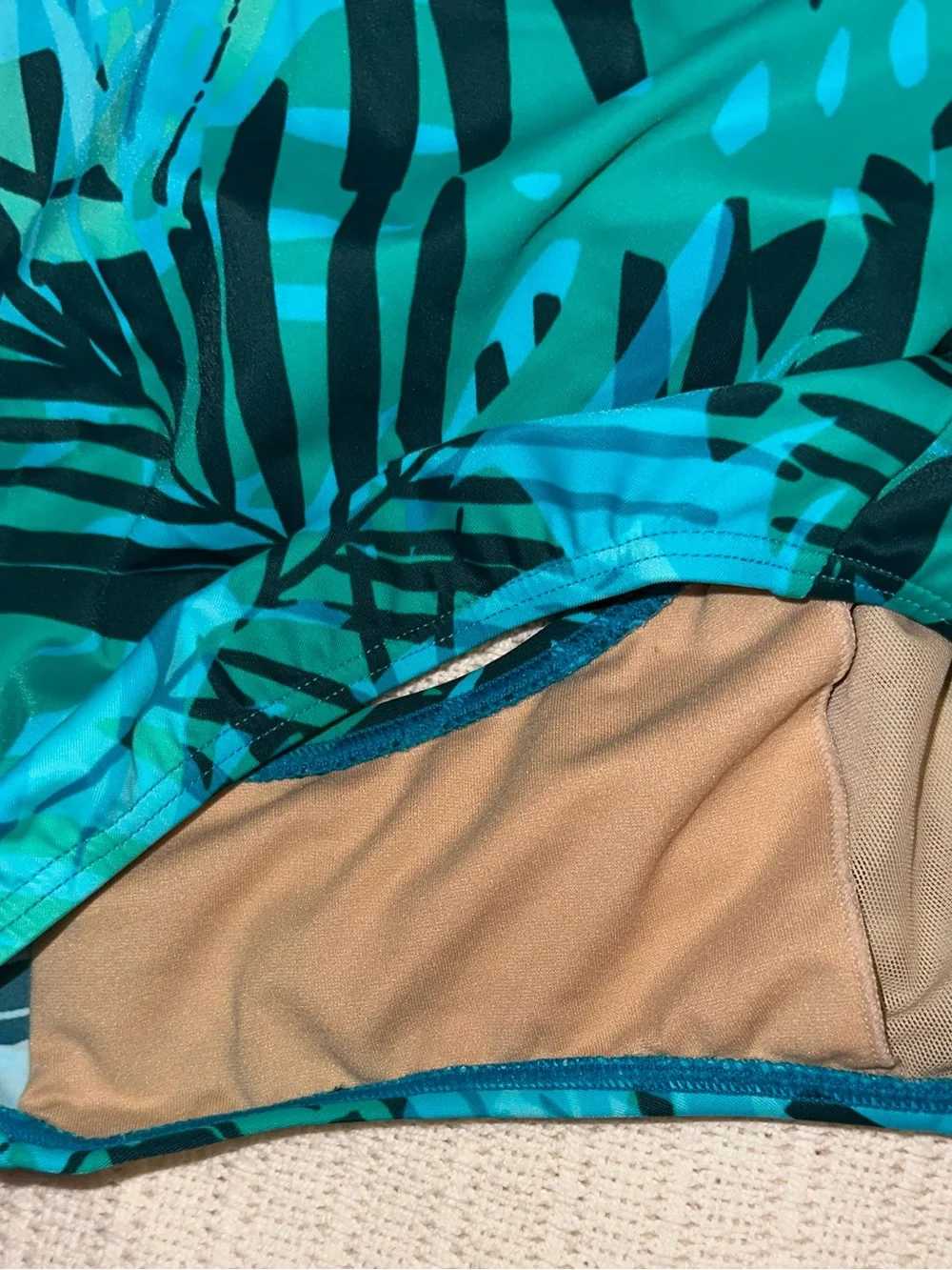 L.L. Bean Teal & Turquoise Palm-Print One-Piece Swimsuit, Women’s size 12 - Picture 6 of 6